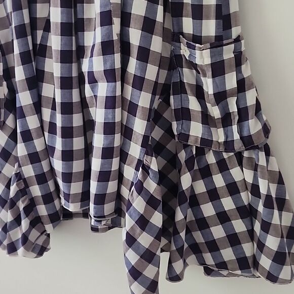 Walter Boho Lagenlook Purple Gingham Cotton Cottagecore V Neck Mini Dress L (F9) - Picture 8 of 14